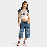 True Religion Women's bobbie Baggy Cargo Capris / Easy Hazel