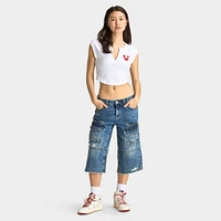 True Religion Women's Crystal Notch Cap Sleeves Tee / White