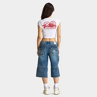 True Religion Women's Crystal Notch Cap Sleeves Tee / White