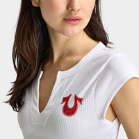 True Religion Women's Crystal Notch Cap Sleeves Tee / White