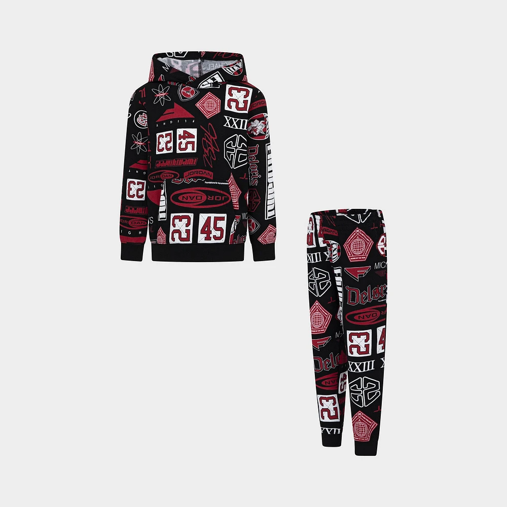 Jordan Child Boys' All-Over-Print Brooklyn Fleece Pullover Hoodie Set / Black