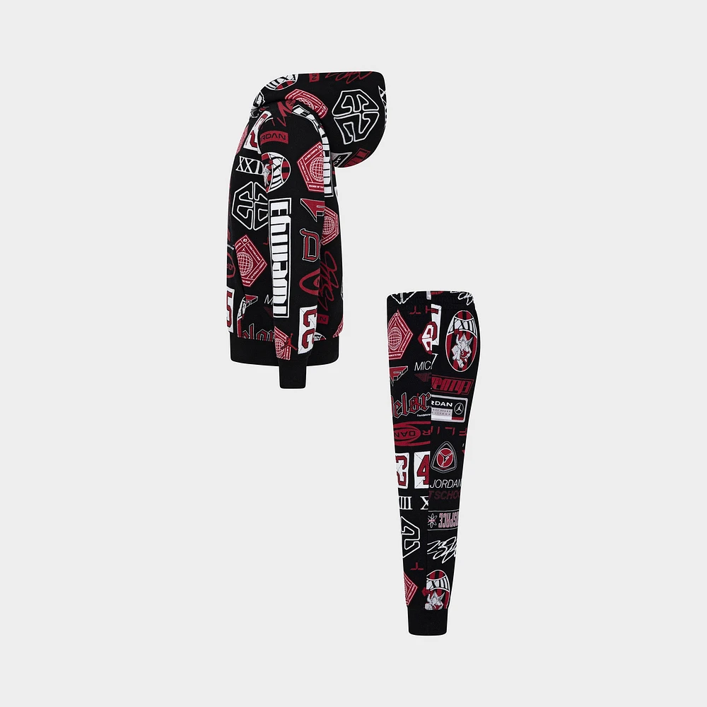 Jordan Child Boys' All-Over-Print Brooklyn Fleece Pullover Hoodie Set / Black