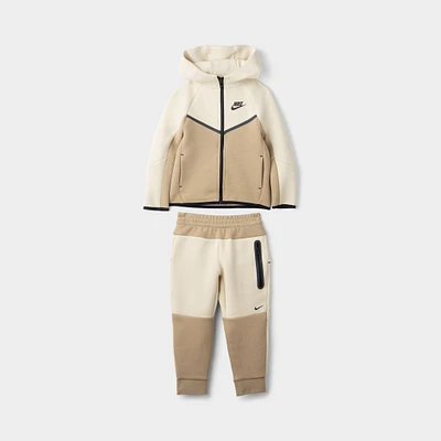Nike Sportswear Children's Tech Fleece Full Zip Hoodie Set / Light Khaki