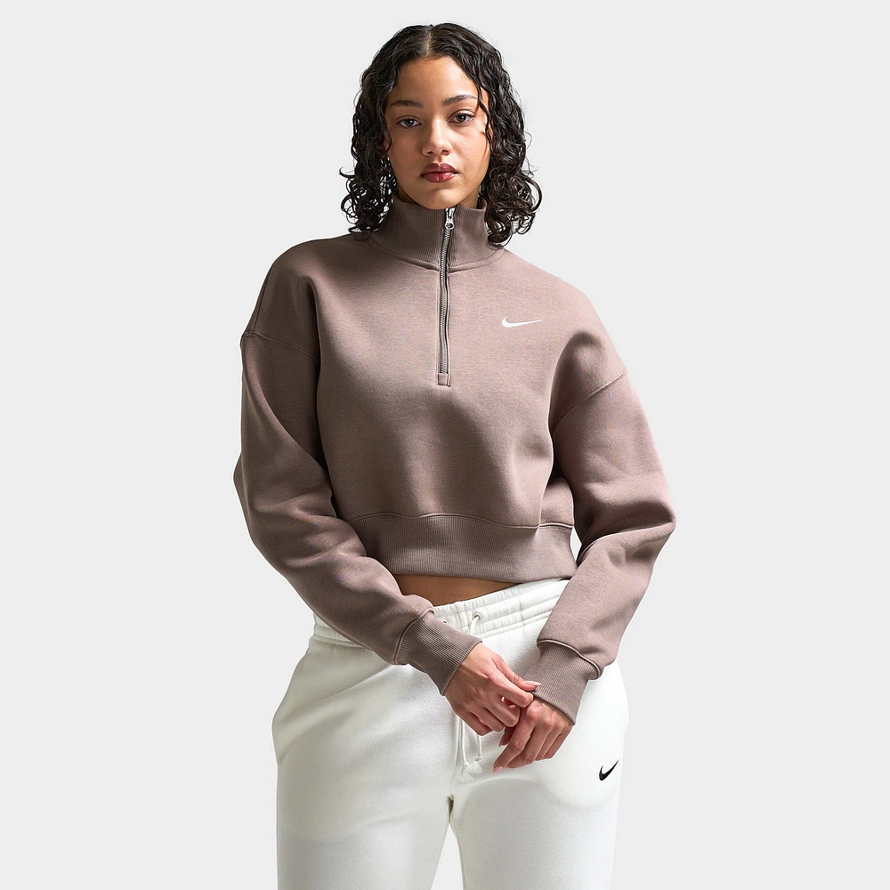 Nike Sportswear Women's Phoenix Fleece Half-Zip Cropped Sweatshirt Mink Brown / Sail