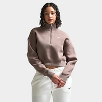 Nike Sportswear Women's Phoenix Fleece Half-Zip Cropped Sweatshirt Mink Brown / Sail
