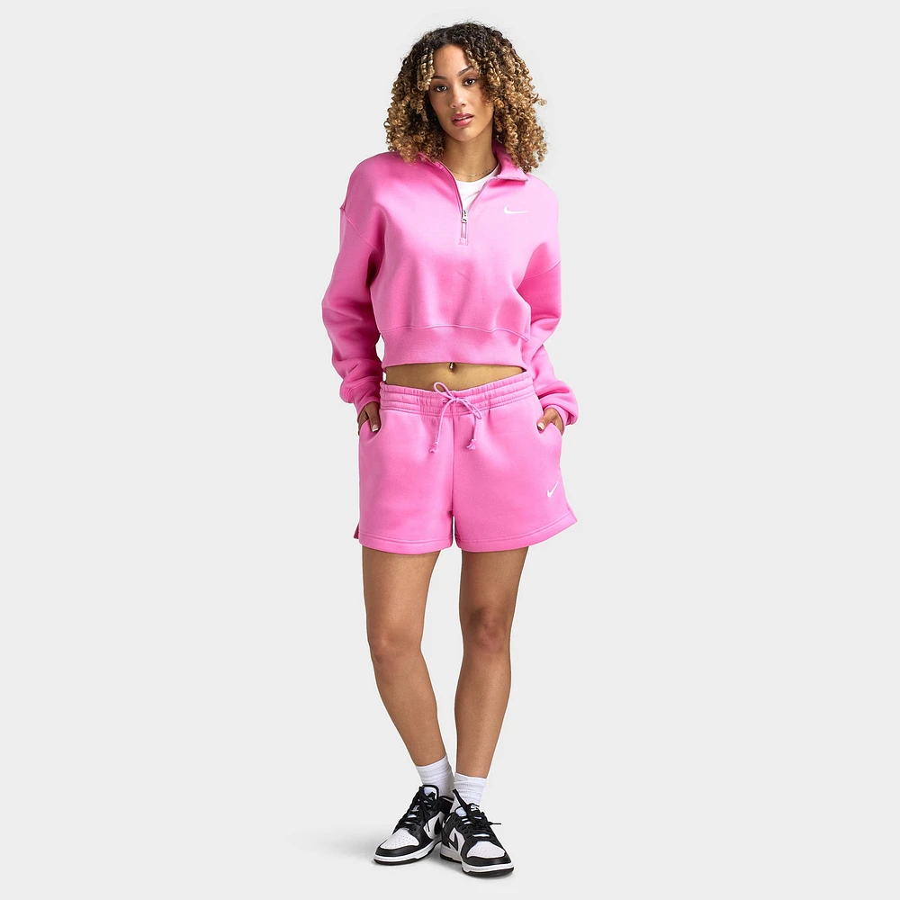 Nike Sportswear Women's Phoenix Fleece Half Zip Cropped Sweatshirt Playful Pink / Sail