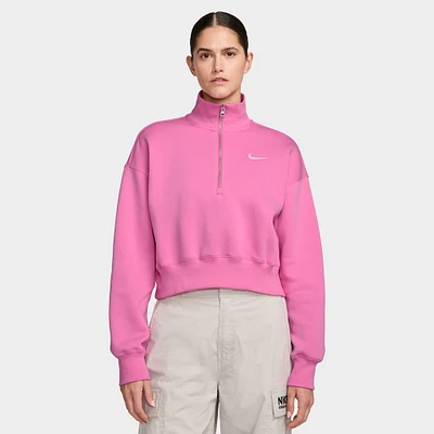 Nike Sportswear Women's Phoenix Fleece Half Zip Cropped Sweatshirt Playful Pink / Sail