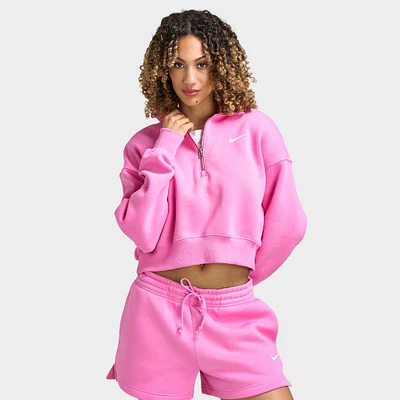 Nike Sportswear Women's Phoenix Fleece Half Zip Cropped Sweatshirt Playful Pink / Sail