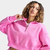 Nike Sportswear Women's Phoenix Fleece Half Zip Cropped Sweatshirt Playful Pink / Sail