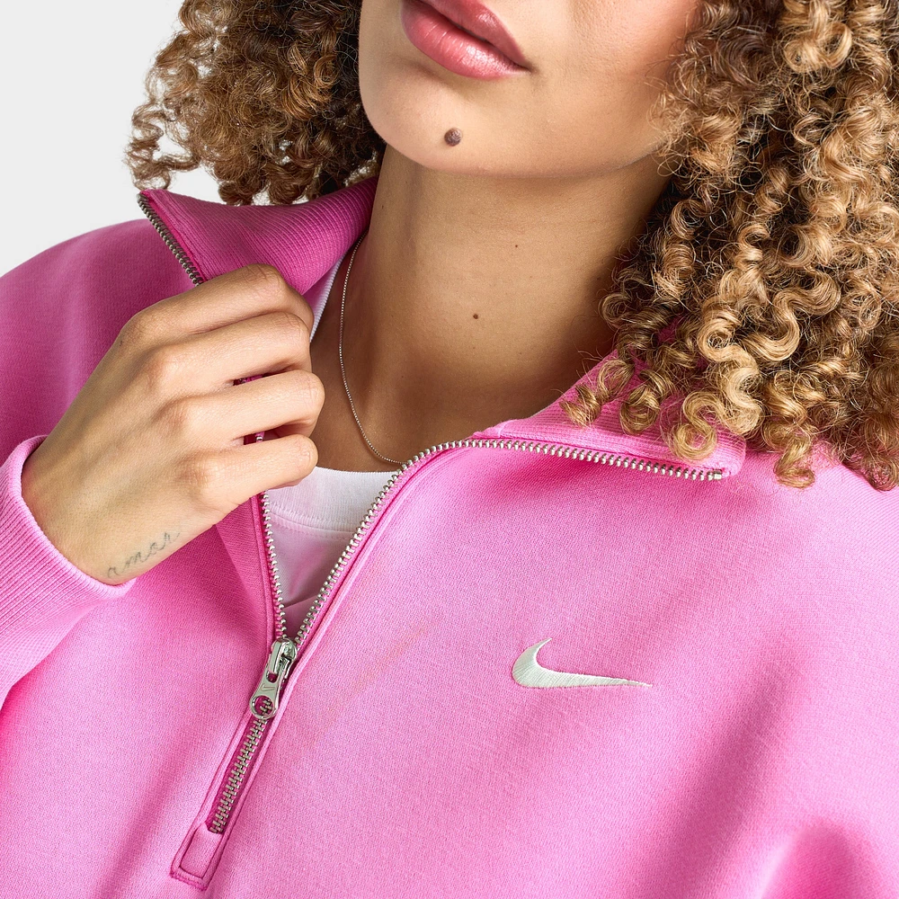 Nike Sportswear Women's Phoenix Fleece Half Zip Cropped Sweatshirt Playful Pink / Sail