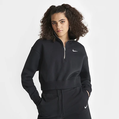 Nike Women's Sportswear Phoenix Fleece Quarter Zip Crop Sweatshirt Black / Sail