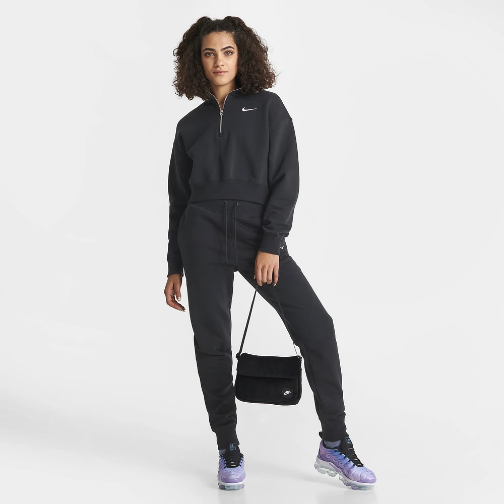 Nike Women's Sportswear Phoenix Fleece Quarter Zip Crop Sweatshirt Black / Sail