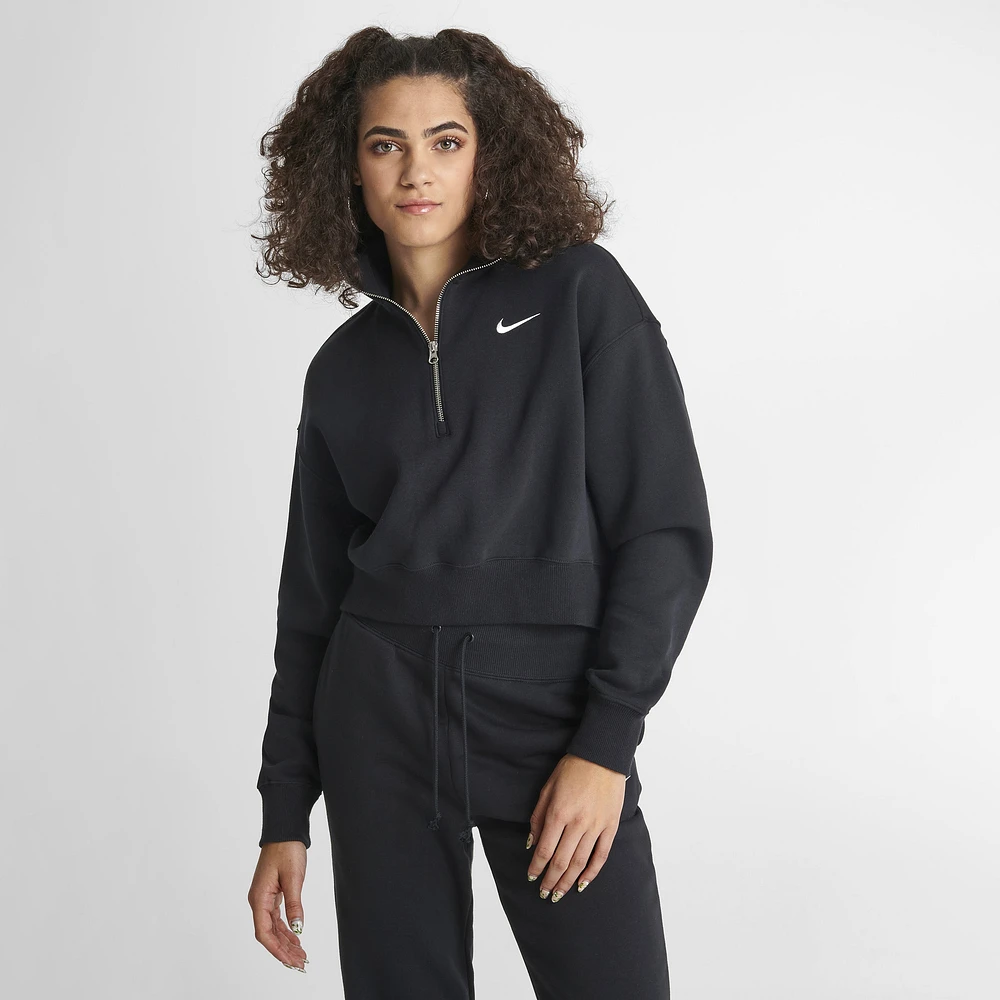 Nike Women's Sportswear Phoenix Fleece Quarter Zip Crop Sweatshirt Black / Sail