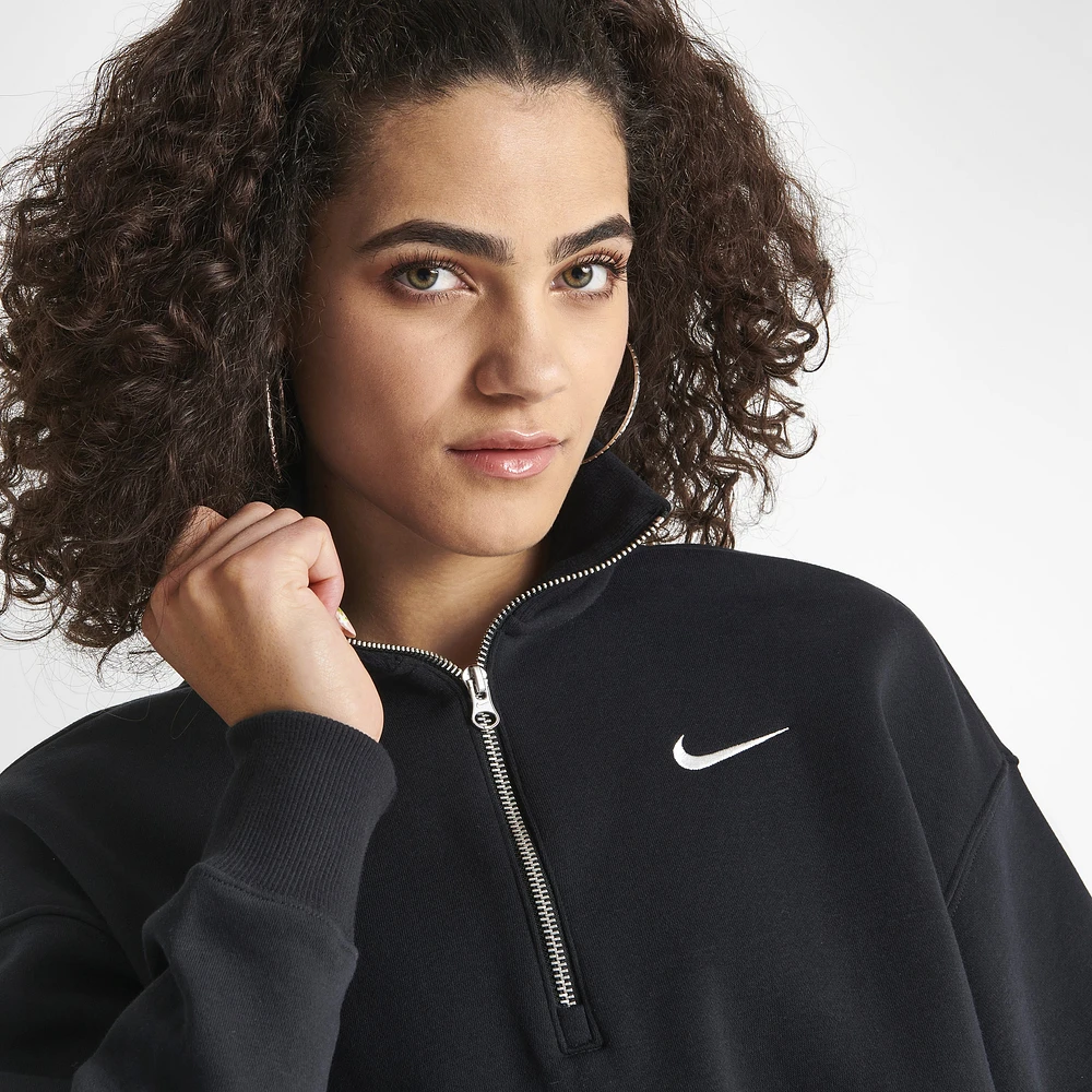 Nike Women's Sportswear Phoenix Fleece Quarter Zip Crop Sweatshirt Black / Sail