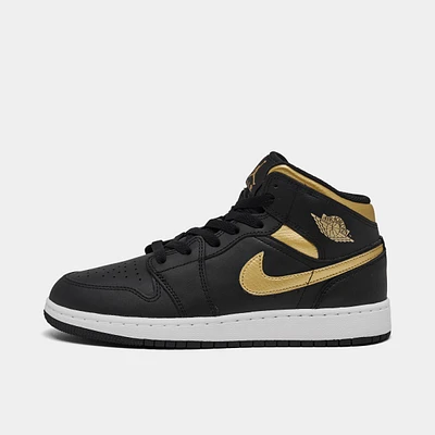 Jordan 1 Mid GS Black / Metallic Gold - White