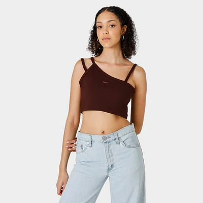 Nike Women's Sportswear Everyday Modern Asymmetric Crop Tank Earth / Plum Eclipse