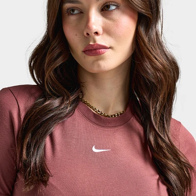 Women's Nike Sportswear Essential Slim Crop T-Shirt Red Sepia / White