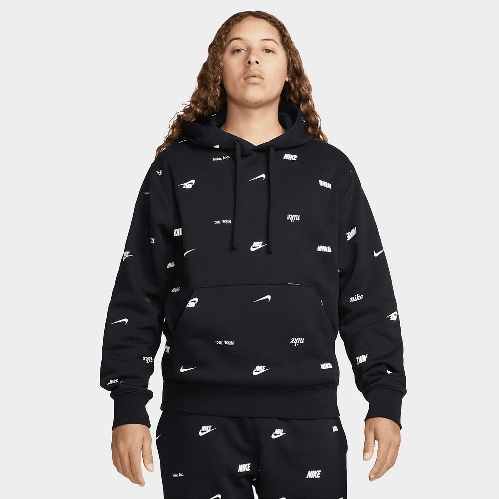 Nike Club Fleece+ Allover Print Pullover Hoodie Black / White