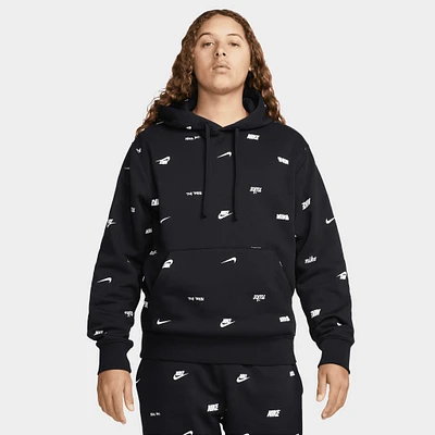 Nike Club Fleece+ Allover Print Pullover Hoodie Black / White