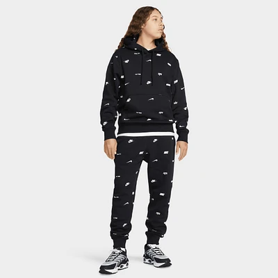 Nike Club Fleece+ Allover Print Pullover Hoodie Black / White