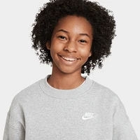 Nike Junior Girls' Club Fleece Oversized Crewneck Dark Grey Heather / White