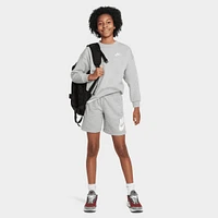 Nike Junior Girls' Club Fleece Oversized Crewneck Dark Grey Heather / White