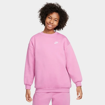 Nike Junior Girls' Club Fleece Oversized Crewneck Magic Flam