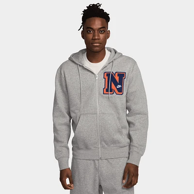Nike Club Fleece Full-Zip Varsity Hoodie / Dark Grey Heather