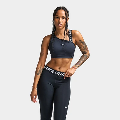 Nike Pro Women's Swoosh Asymmetrical Medium Support Bra Black / Sail