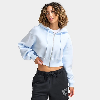 Nike Sportswear Women's Phoenix Fleece Loose Crop Full Zip Hoodie Blue Tint / Sail