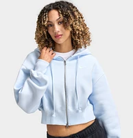 Nike Sportswear Women's Phoenix Fleece Loose Crop Full Zip Hoodie Blue Tint / Sail