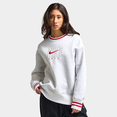 Nike Sportswear Women's Graphic Oversized Long Crewneck Sweatshirt / Birch Heather