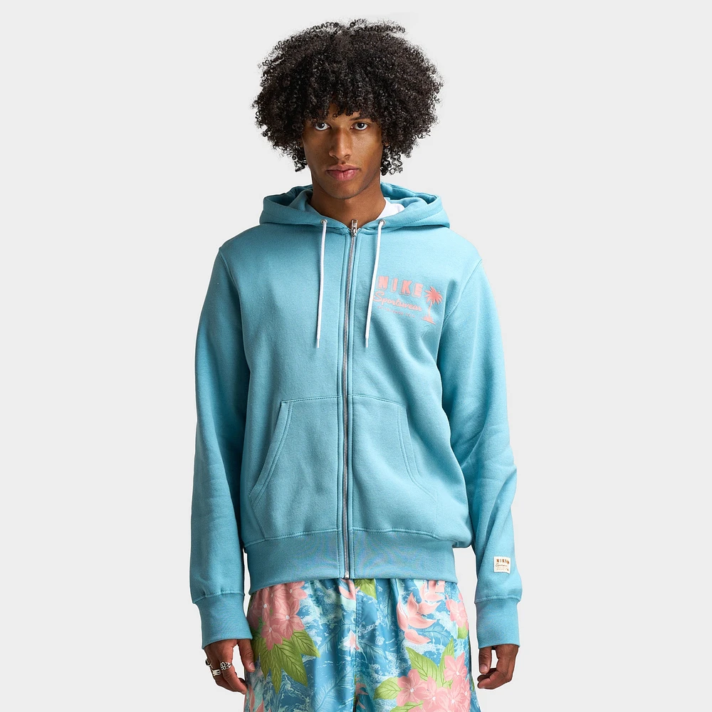 Nike Club Full Zip Hoodie Sweet Denim Turq / Red Stardust