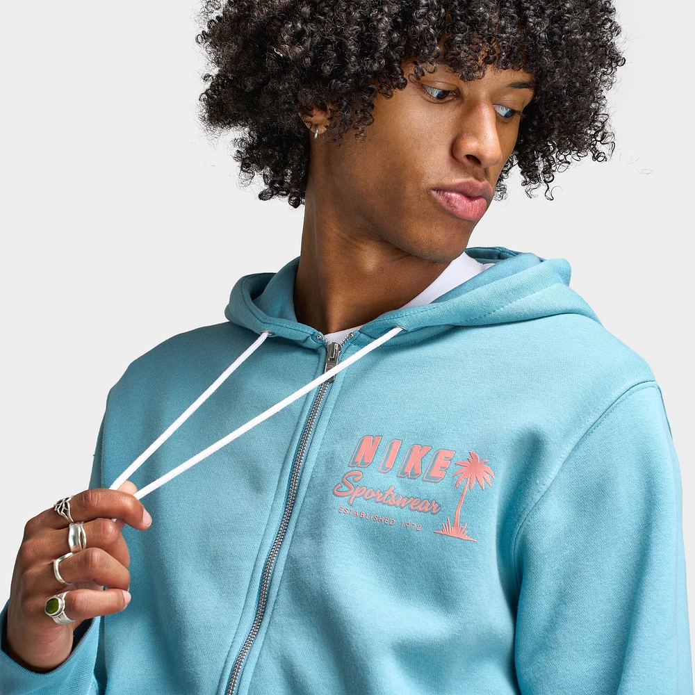 Nike Club Full Zip Hoodie Sweet Denim Turq / Red Stardust