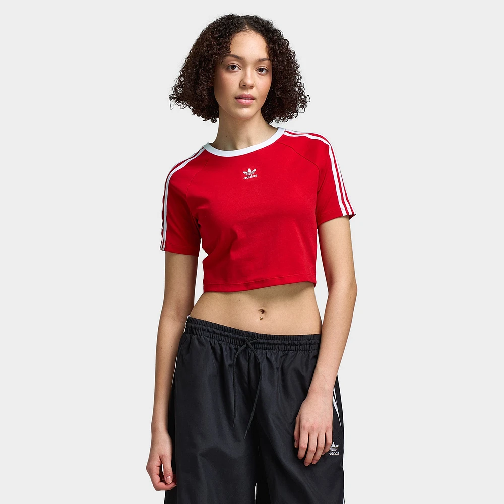 adidas Women's 3 Stripe Baby T-Shirt / Better Scarlet