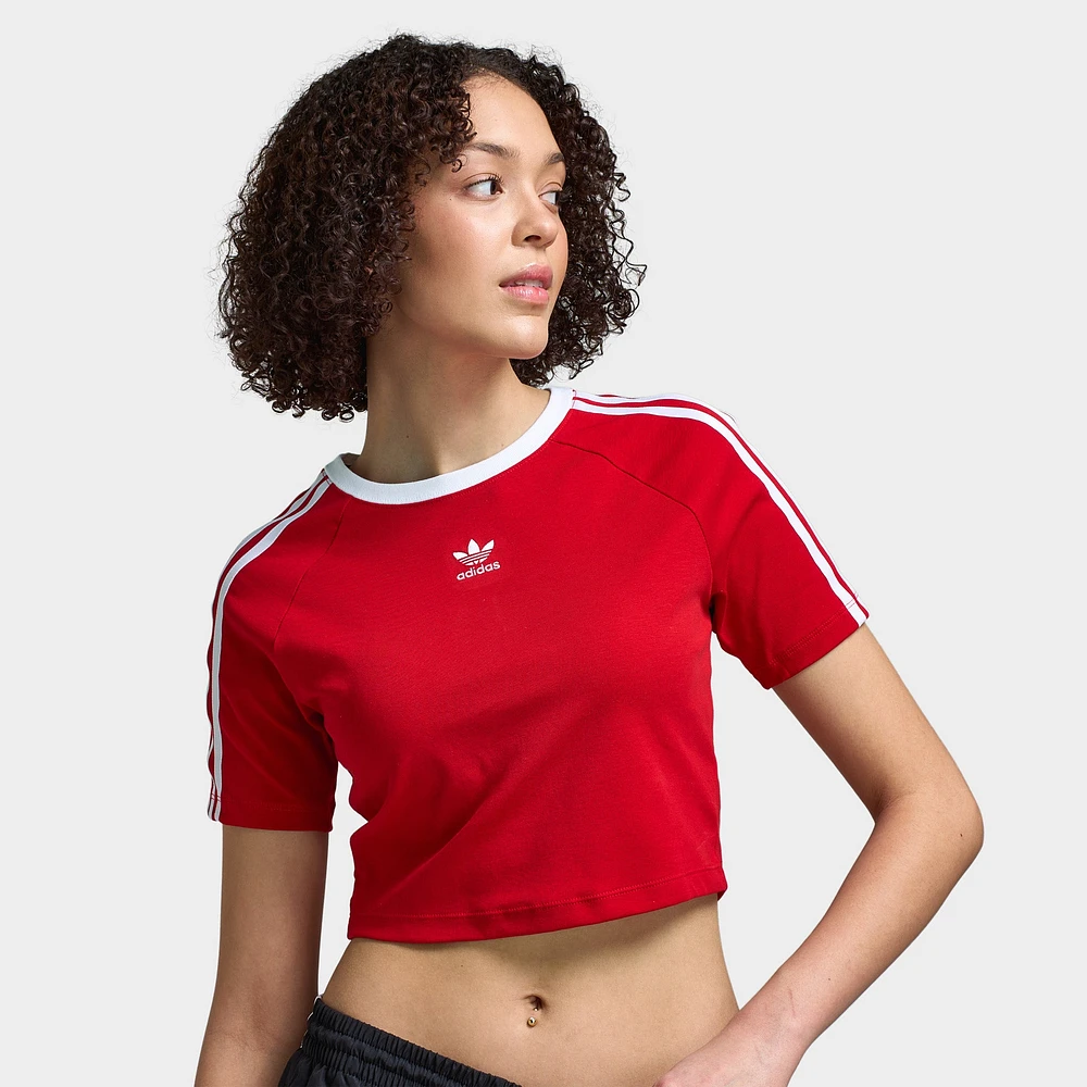 adidas Women's 3 Stripe Baby T-Shirt / Better Scarlet