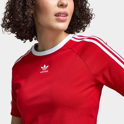 adidas Women's 3 Stripe Baby T-Shirt / Better Scarlet