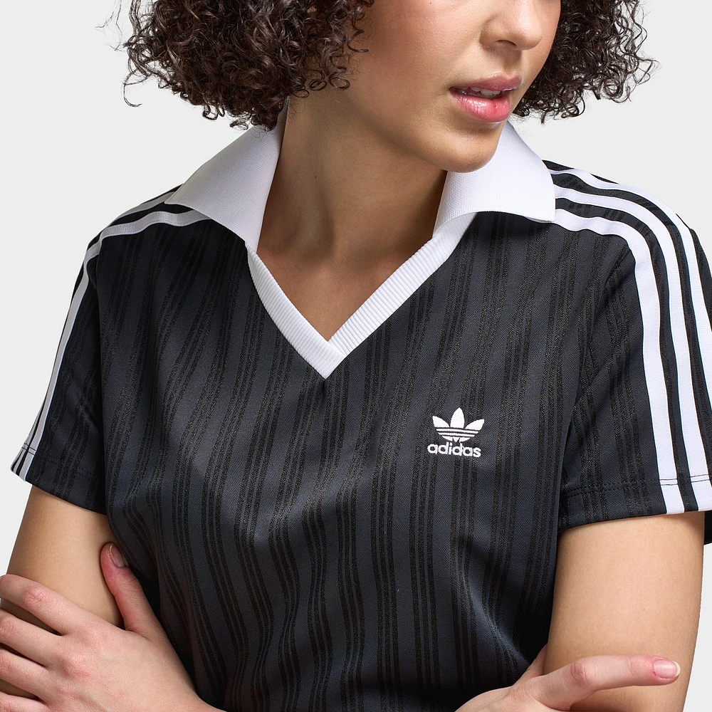 adidas Women's Football Jacquard V-Neck Crop Polo / Black