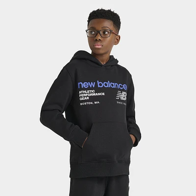 New Balance Junior Boys' Linear Logo Popover Hoodie Black