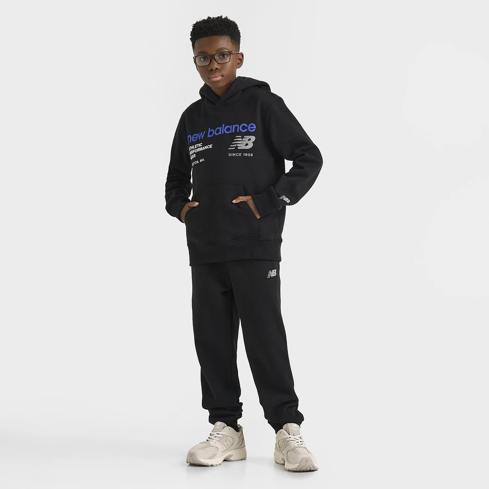 New Balance Junior Boys' Linear Logo Popover Hoodie Black