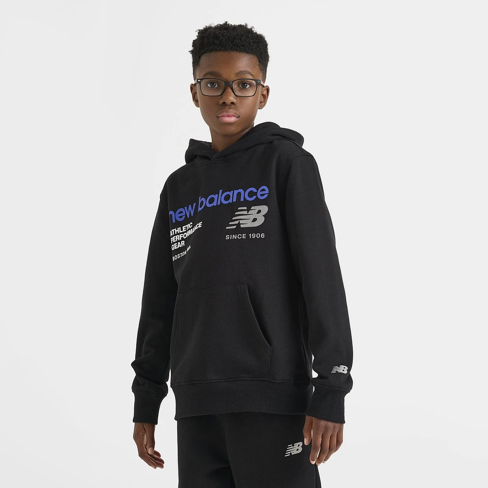 New Balance Junior Boys' Linear Logo Popover Hoodie Black