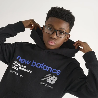 New Balance Junior Boys' Linear Logo Pullover Hoodie / Black