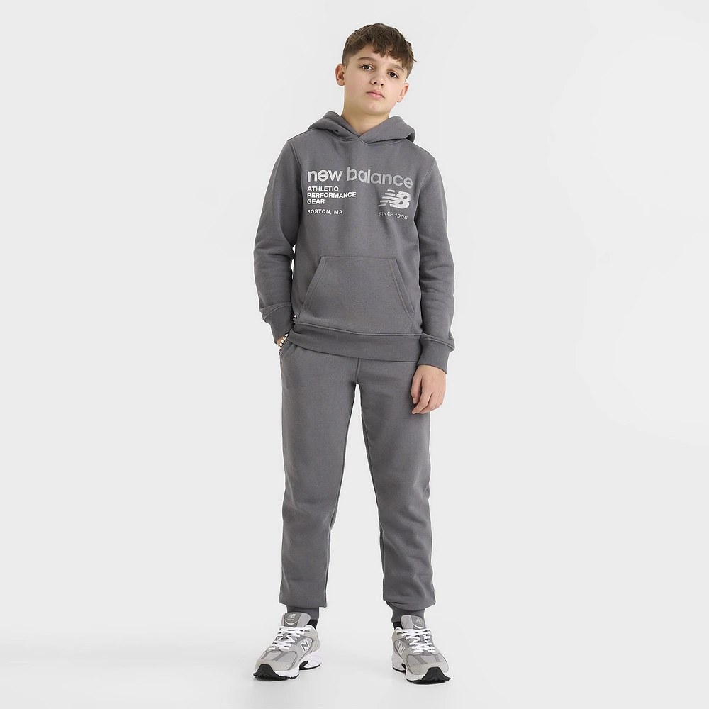 New Balance Junior Boys' Linear Logo Popover Hoodie / Castle Rock