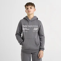 New Balance Junior Boys' Linear Logo Pullover Hoodie / Castle Rock