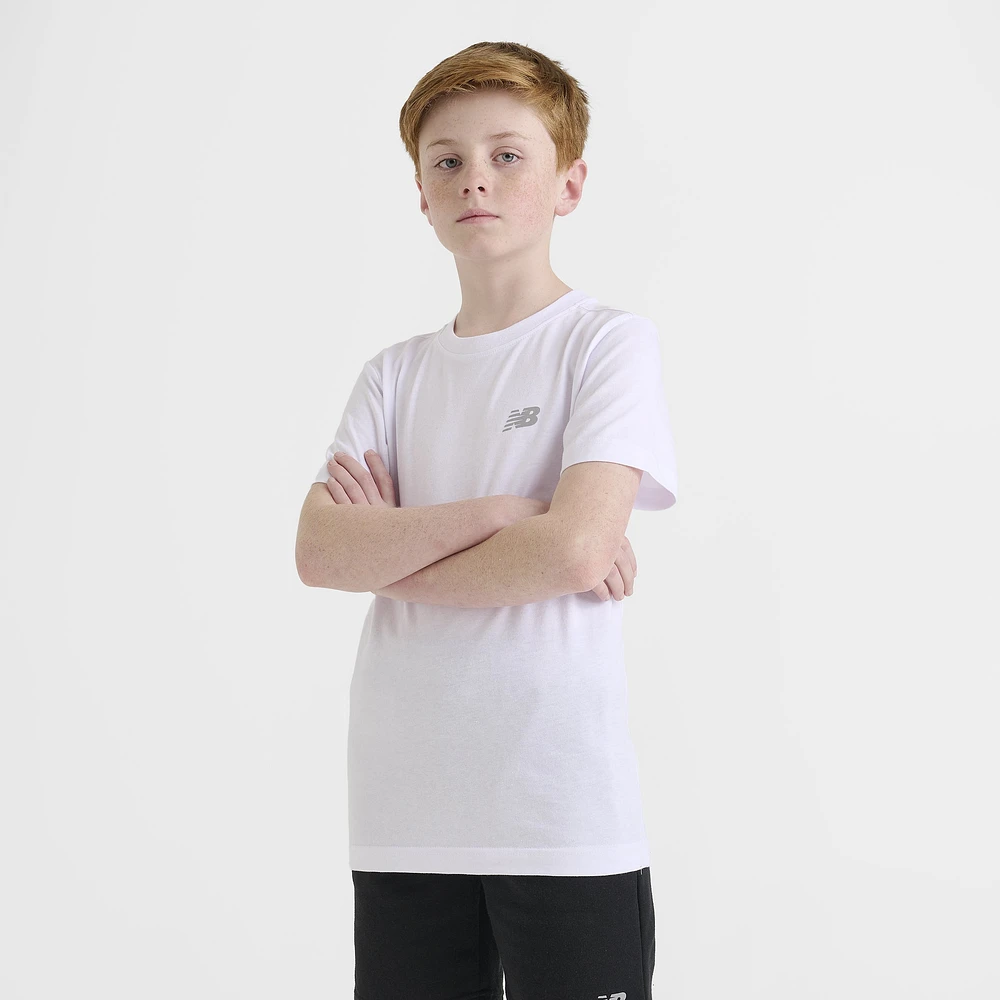 New Balance Junior Boys' Linear Logo Back Hit Tee / White