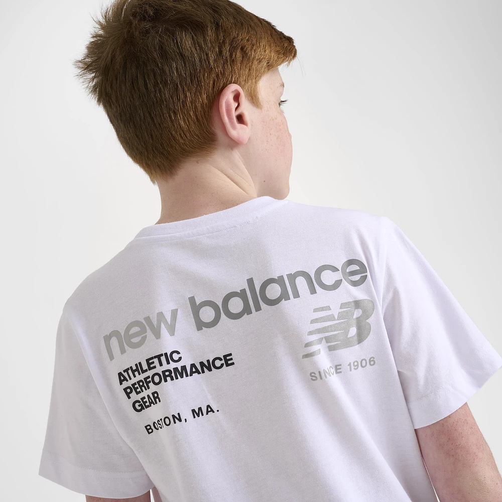 New Balance Junior Boys' Linear Logo Back Hit Tee / White