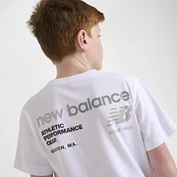 New Balance Junior Boys' Linear Logo Back Hit Tee / White