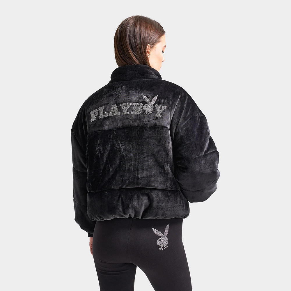 Playboy Bunny Velour Puffer Jacket / Black