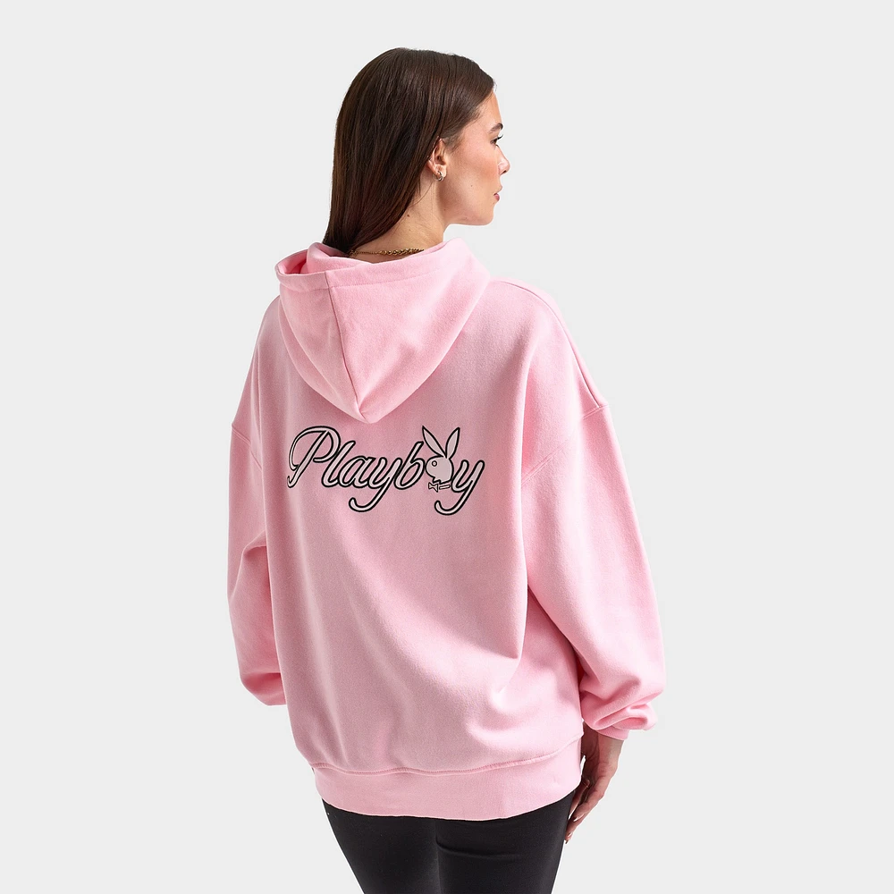 Playboy Script Oversized Graphic Hoodie / Pink
