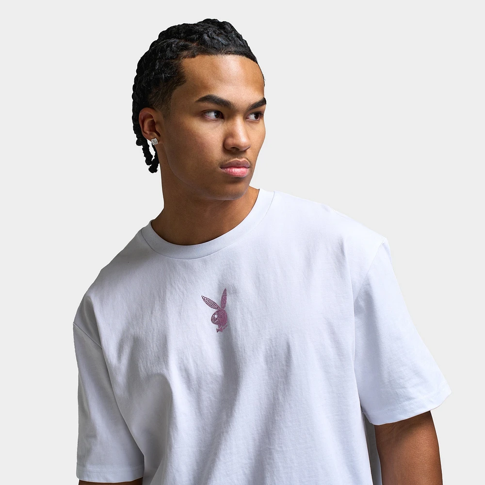 Playboy Women's Diamonte Oversized Graphic Tee / White